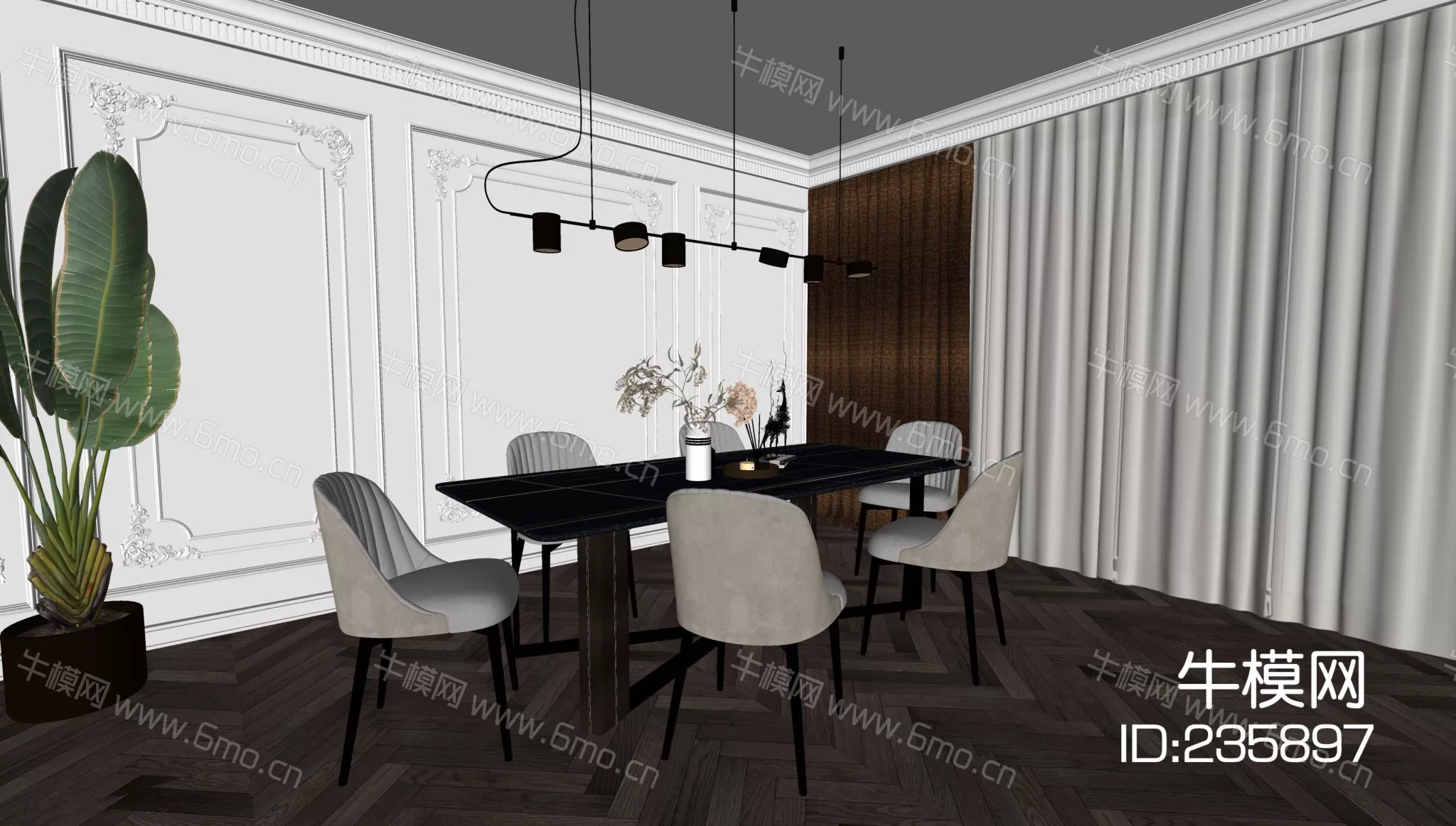 MODERN DINING TABLE SET - SKETCHUP 3D MODEL - ENSCAPE - 235897