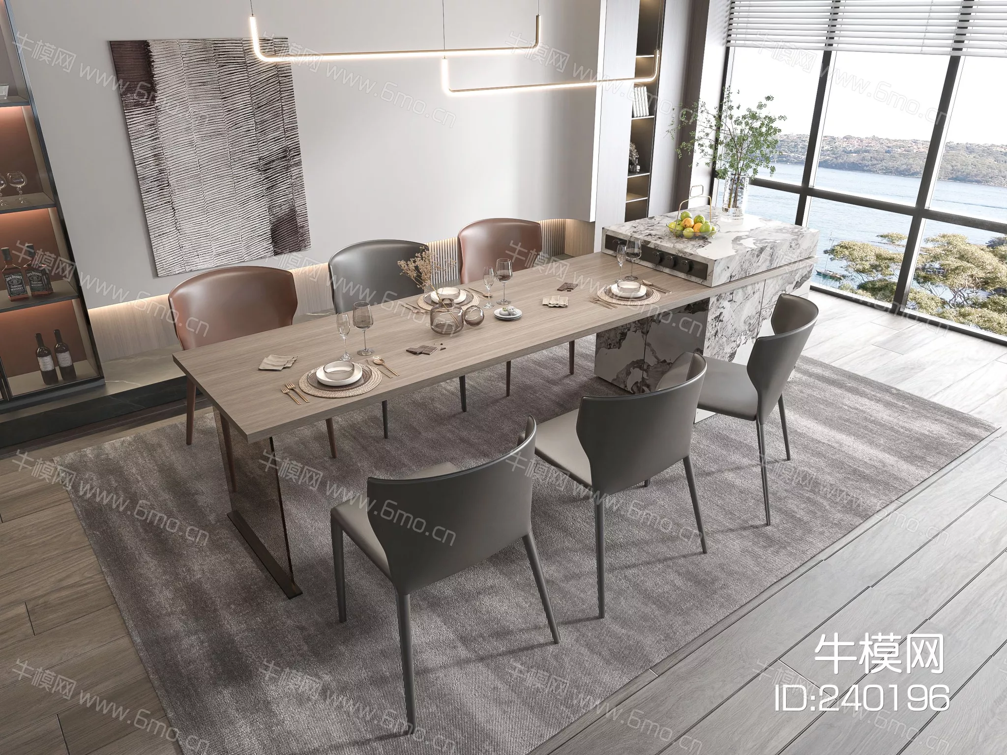 MODERN DINING TABLE SET - SKETCHUP 3D MODEL - ENSCAPE - 240196