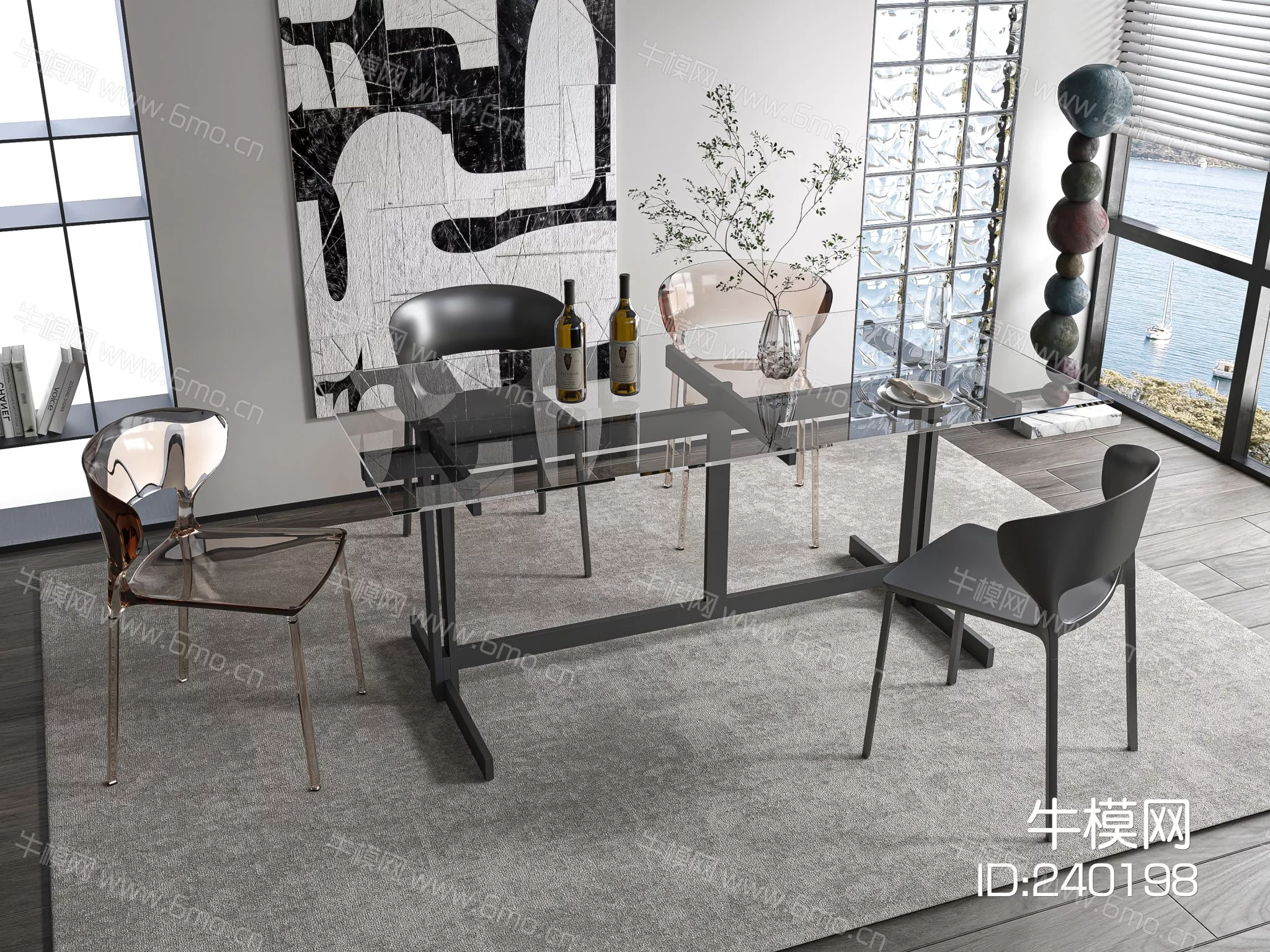 MODERN DINING TABLE SET - SKETCHUP 3D MODEL - ENSCAPE - 240198