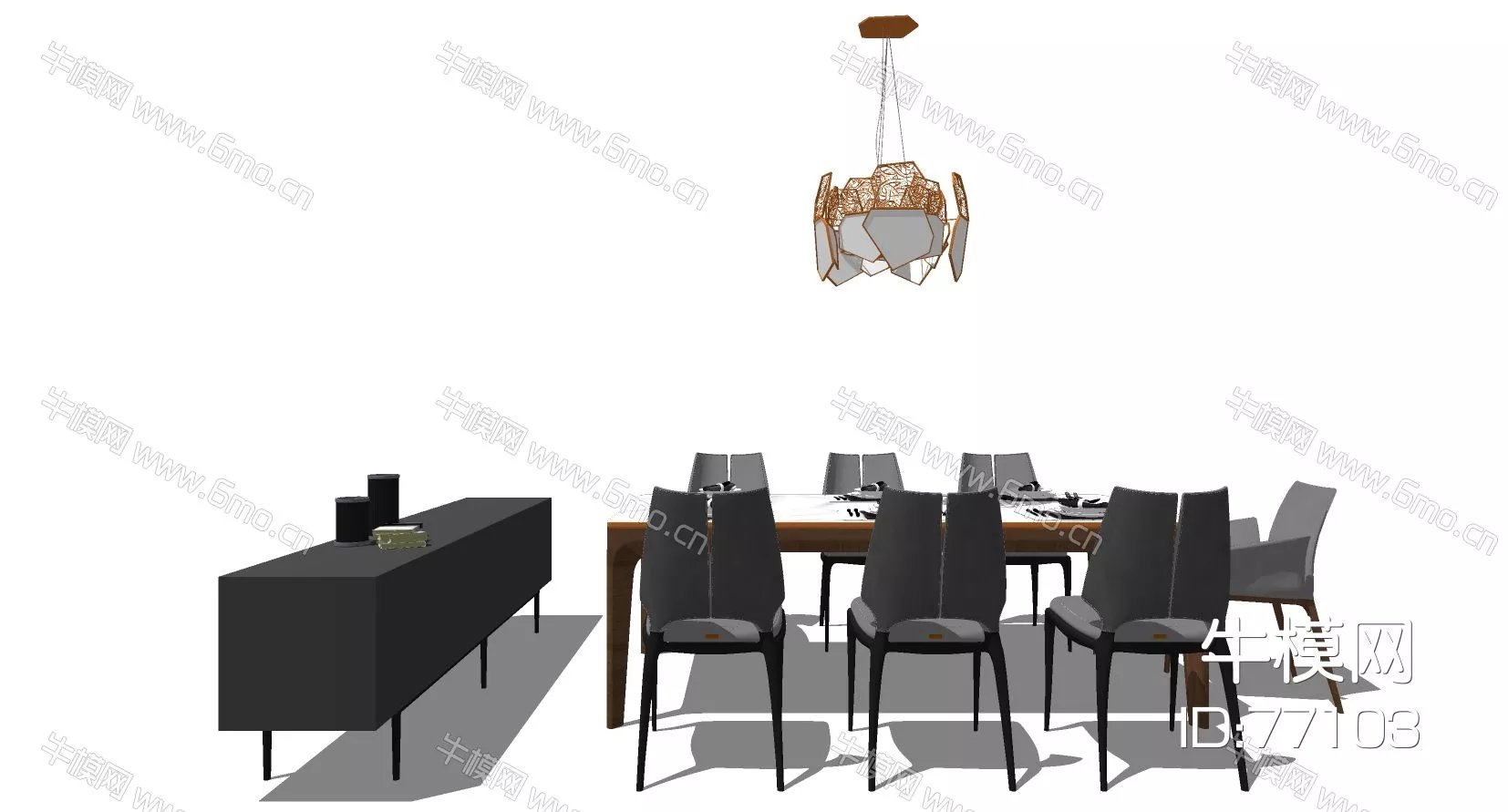 MODERN DINING TABLE SET - SKETCHUP 3D MODEL - ENSCAPE - 77103