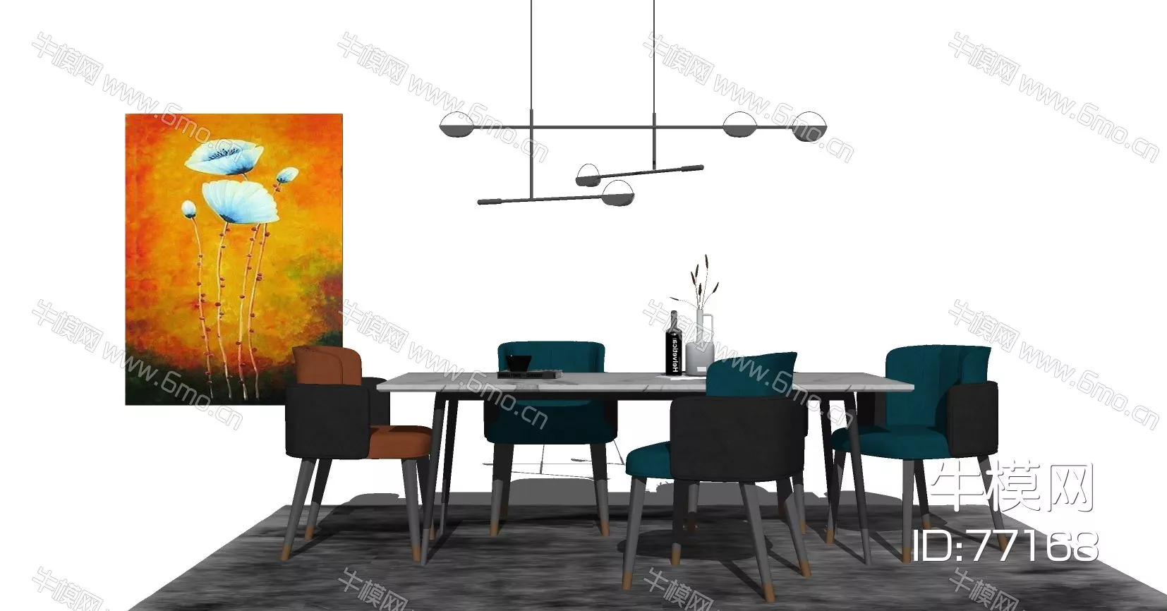 MODERN DINING TABLE SET - SKETCHUP 3D MODEL - ENSCAPE - 77168