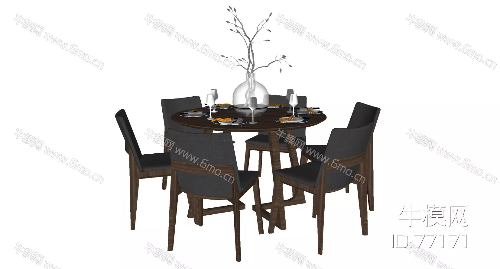 MODERN DINING TABLE SET - SKETCHUP 3D MODEL - ENSCAPE - 77171