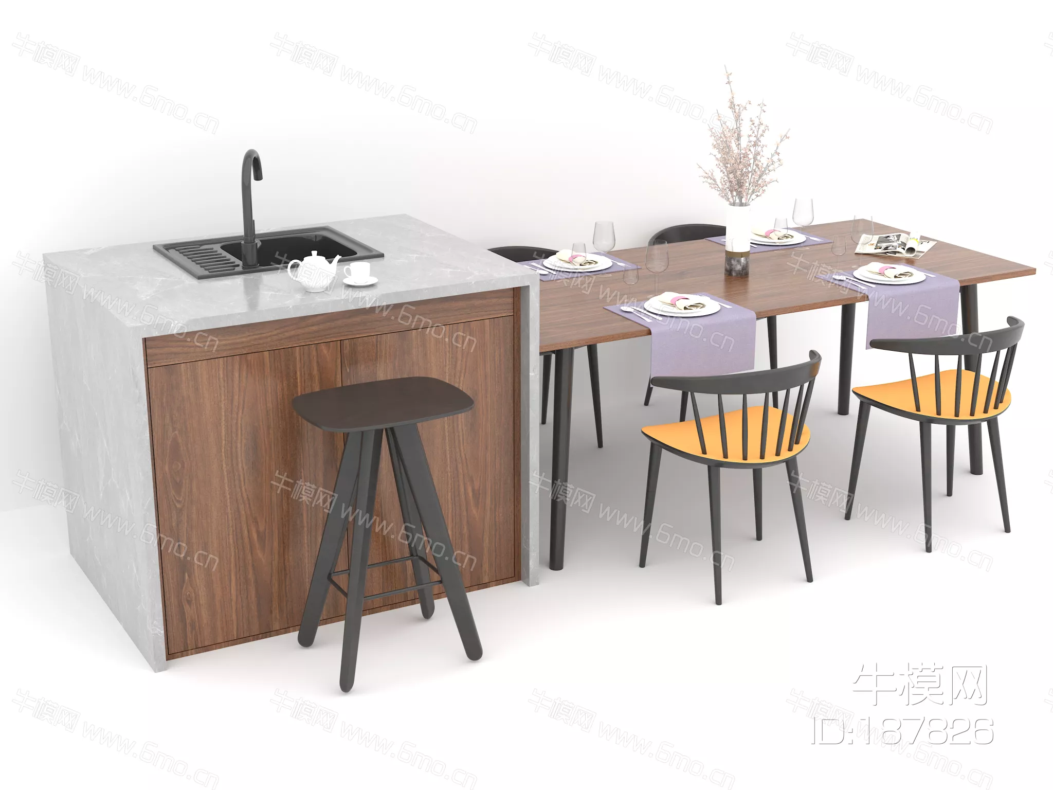 MODERN DINING TABLE SET - SKETCHUP 3D MODEL - VRAY - 187826