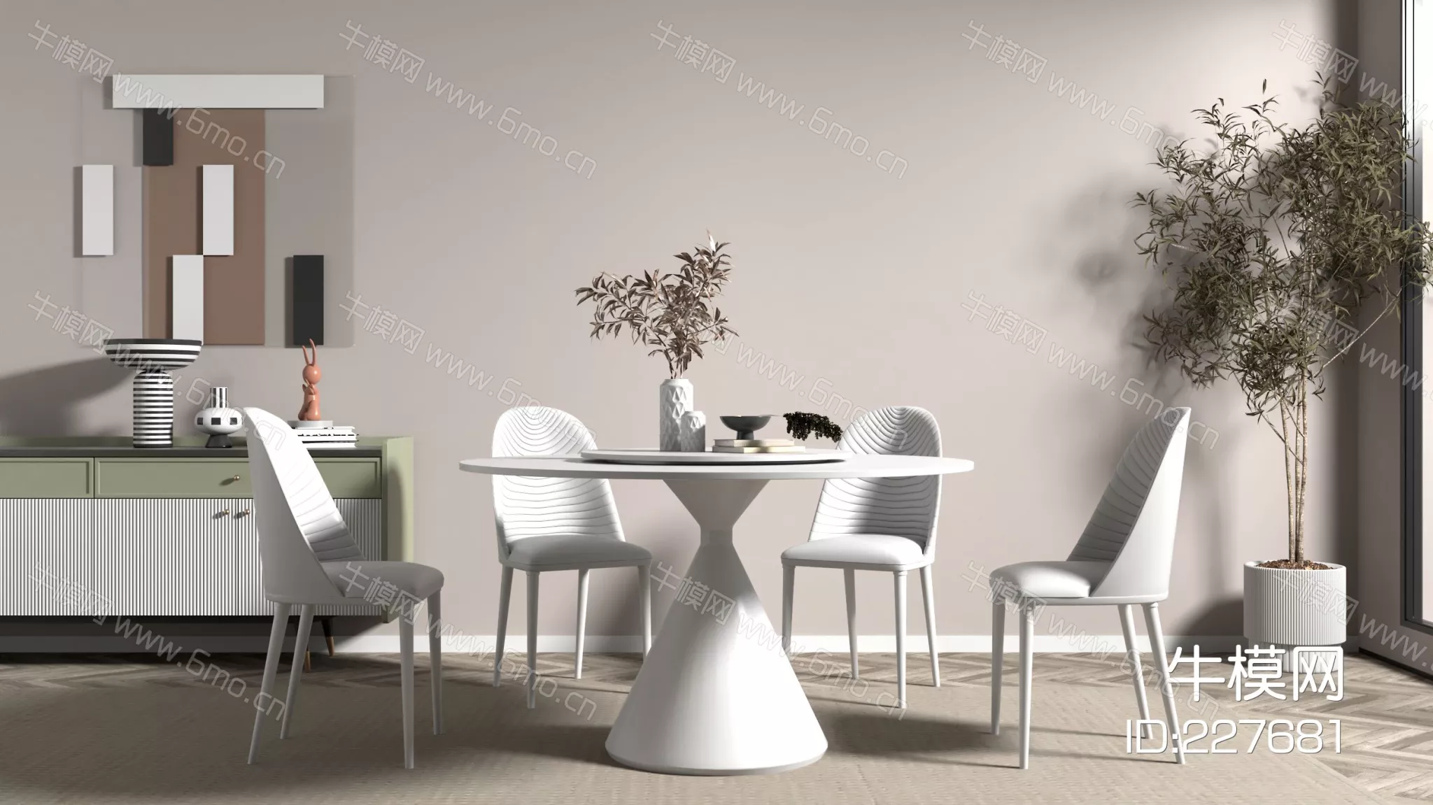 MODERN DINING TABLE SET - SKETCHUP 3D MODEL - VRAY - 227681