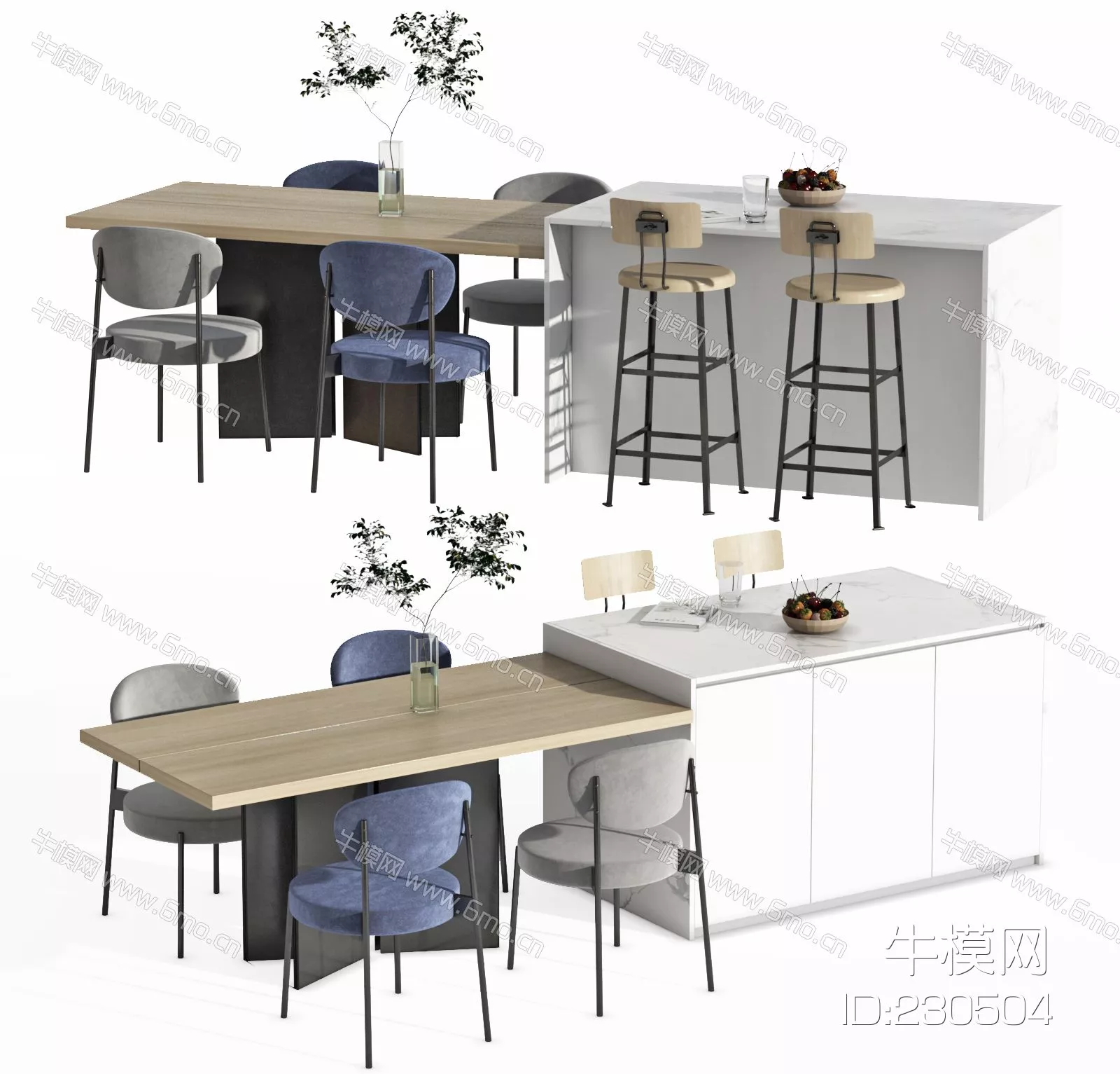 MODERN DINING TABLE SET - SKETCHUP 3D MODEL - VRAY - 230504