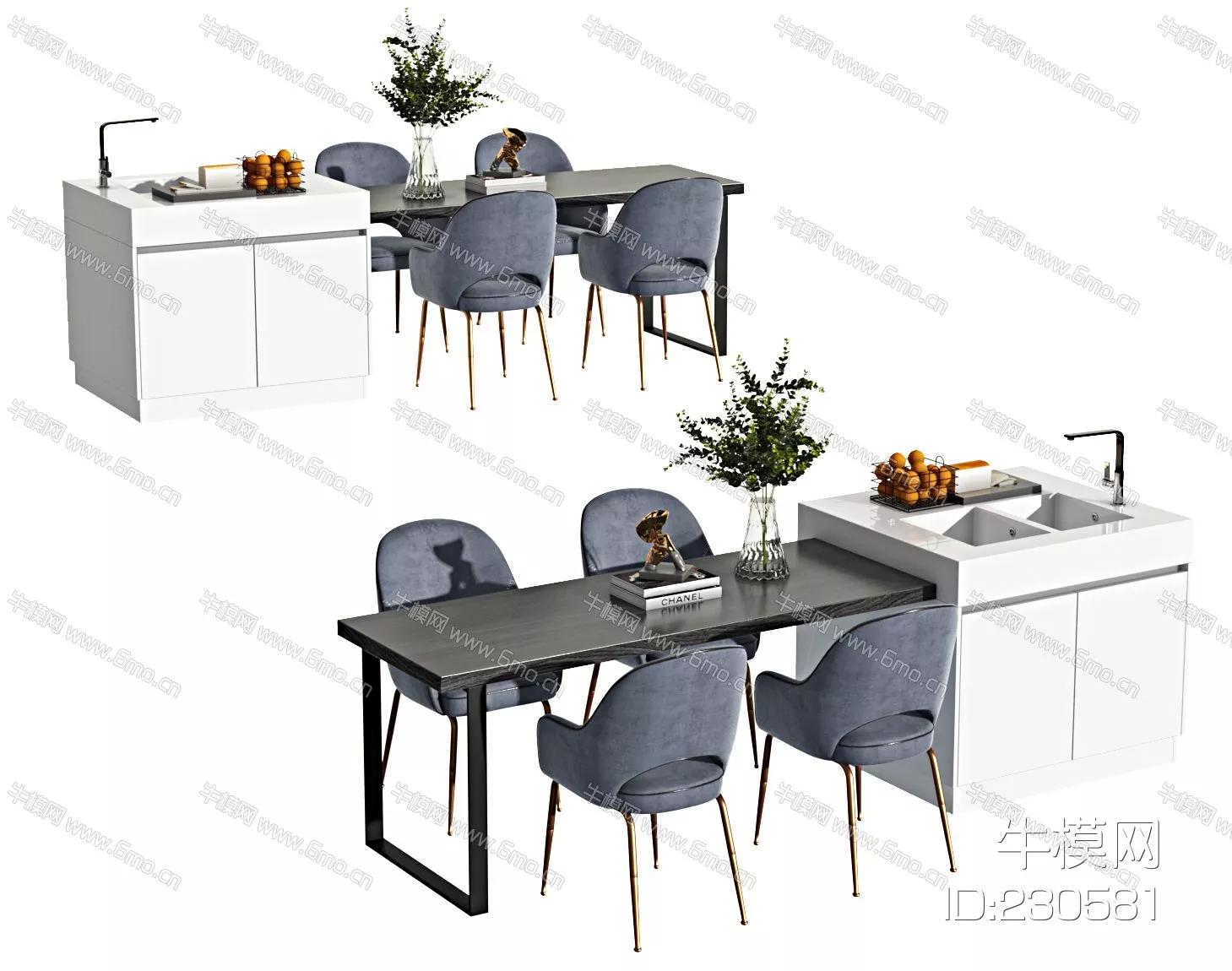 MODERN DINING TABLE SET - SKETCHUP 3D MODEL - VRAY - 230581