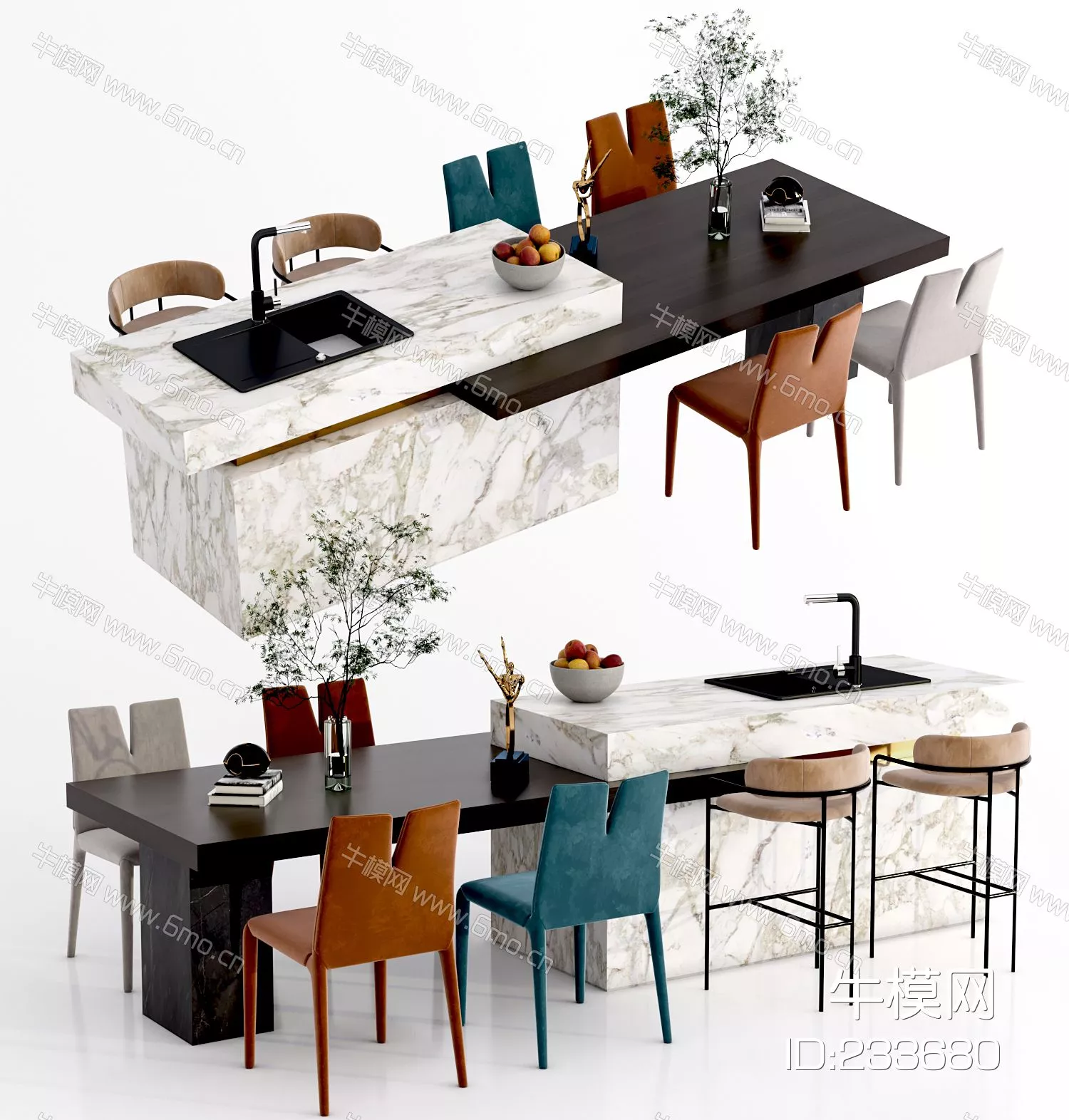 MODERN DINING TABLE SET - SKETCHUP 3D MODEL - VRAY - 233680