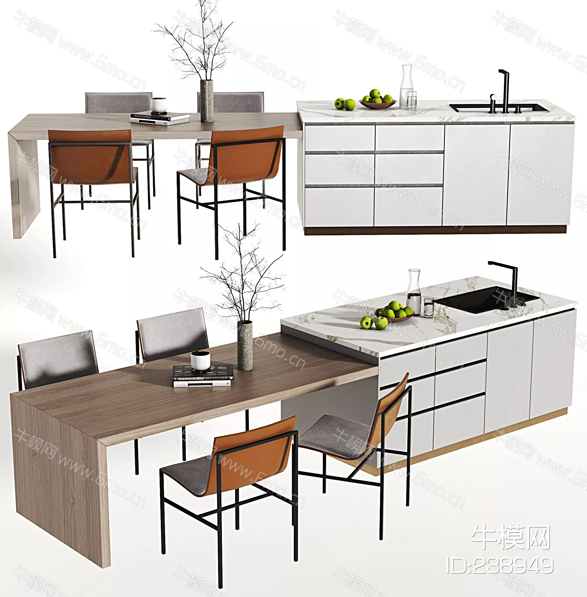 MODERN DINING TABLE SET - SKETCHUP 3D MODEL - VRAY - 238949