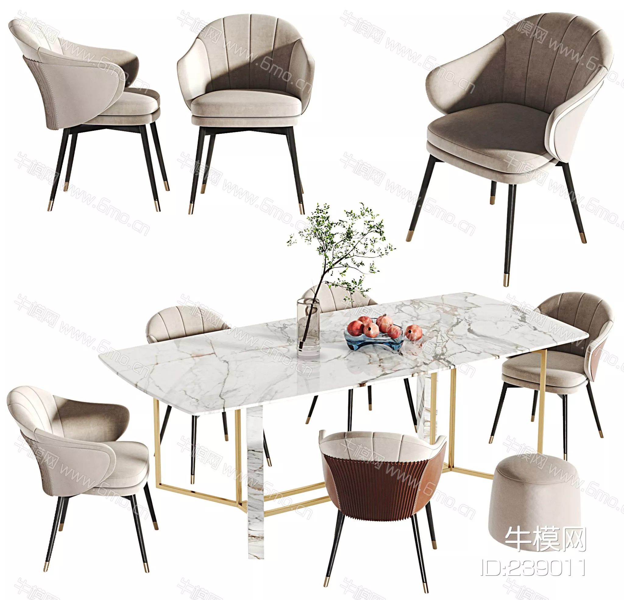 MODERN DINING TABLE SET - SKETCHUP 3D MODEL - VRAY - 239011