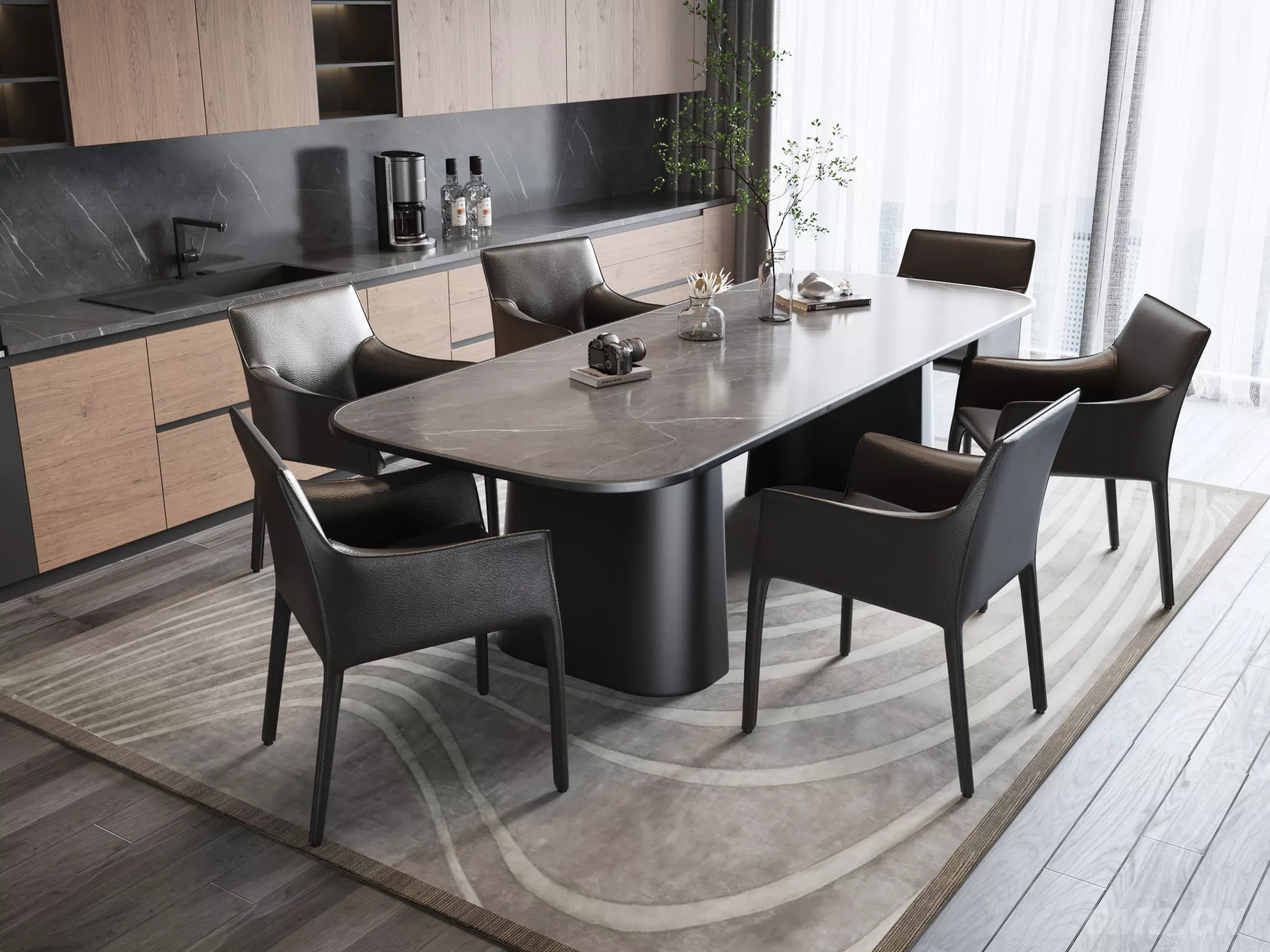 MODERN DINING TABLE SET - SKETCHUP 3D MODEL - VRAY - 245972