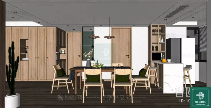 MODERN DINING TABLE SET - SKETCHUP 3D MODEL - VRAY OR ENSCAPE - ID06225