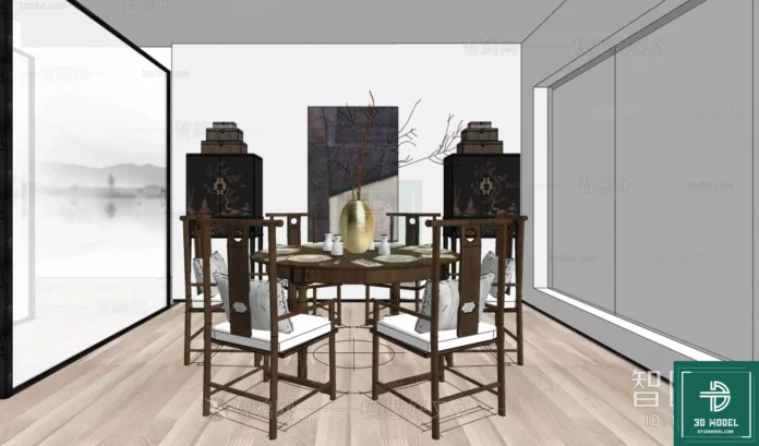 MODERN DINING TABLE SET - SKETCHUP 3D MODEL - VRAY OR ENSCAPE - ID06236