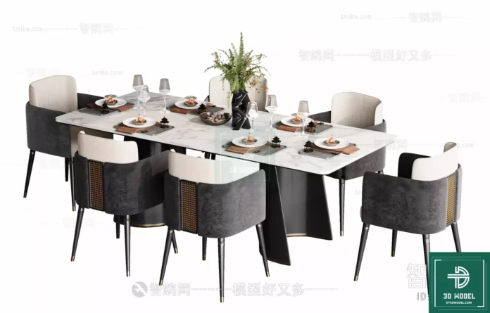 MODERN DINING TABLE SET - SKETCHUP 3D MODEL - VRAY OR ENSCAPE - ID06279
