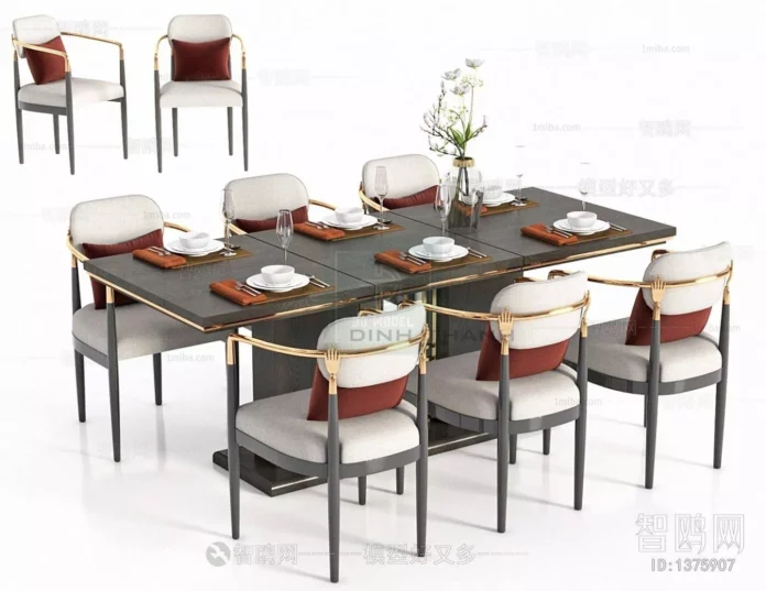 MODERN DINING TABLE SET - SKETCHUP 3D MODEL - VRAY OR ENSCAPE - ID06332