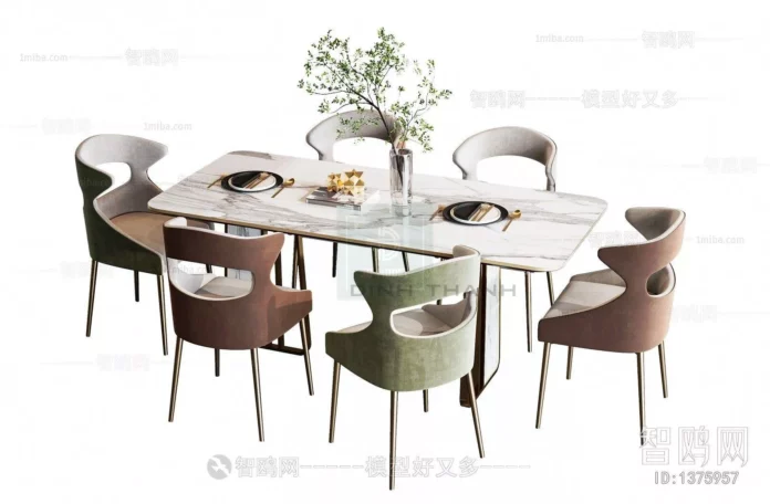 MODERN DINING TABLE SET - SKETCHUP 3D MODEL - VRAY OR ENSCAPE - ID06335