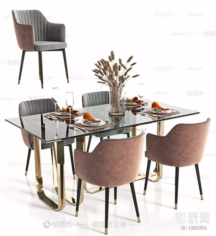 MODERN DINING TABLE SET - SKETCHUP 3D MODEL - VRAY OR ENSCAPE - ID06358