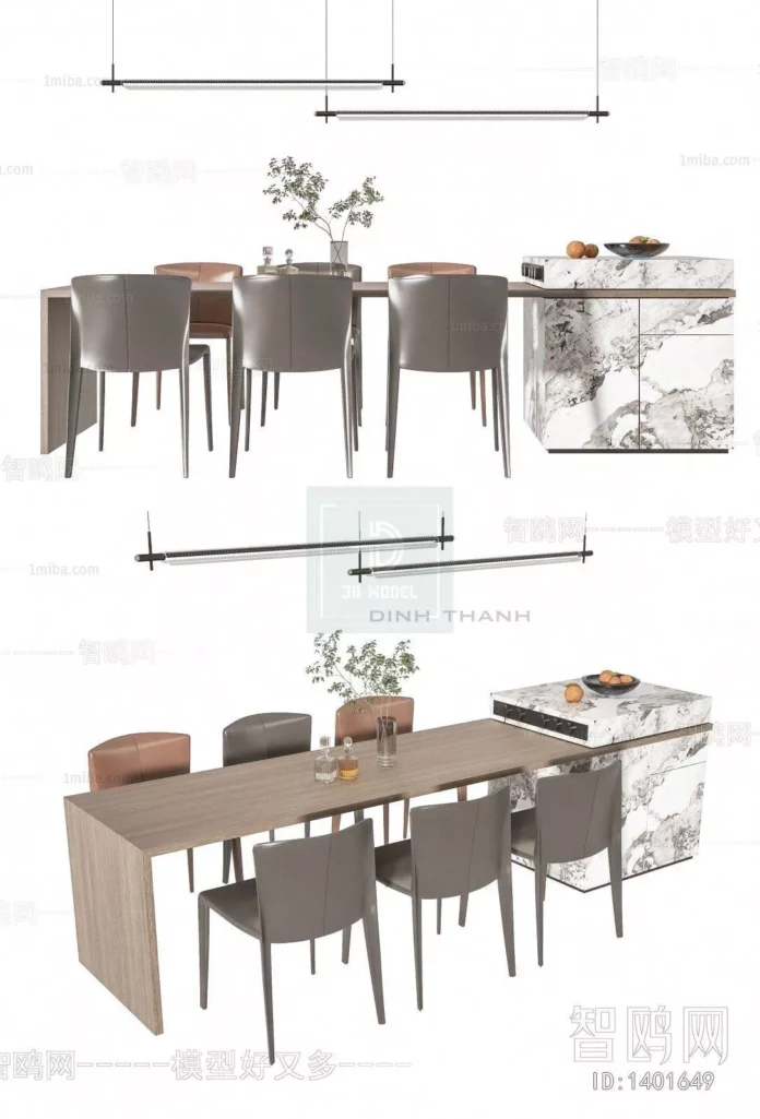 MODERN DINING TABLE SET - SKETCHUP 3D MODEL - VRAY OR ENSCAPE - ID06378