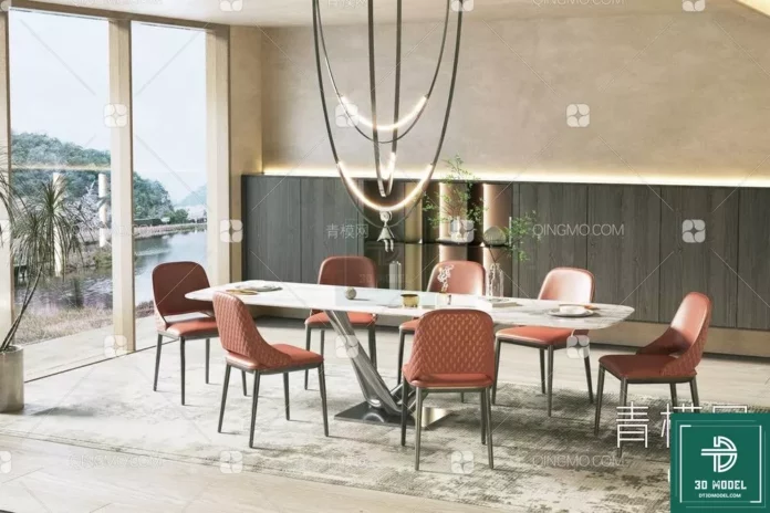 MODERN DINING TABLE SET - SKETCHUP 3D MODEL - VRAY OR ENSCAPE - ID06418