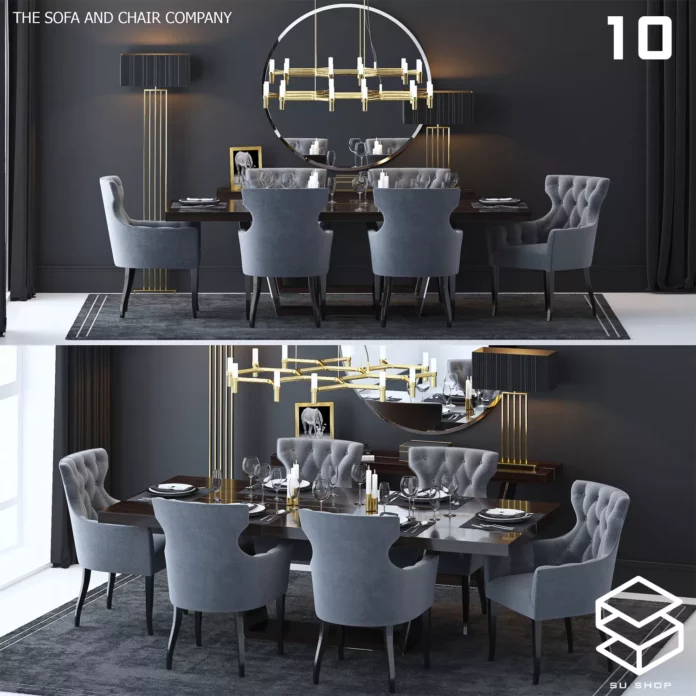 MODERN DINING TABLE SET - SKETCHUP 3D MODEL - VRAY OR ENSCAPE - ID06425