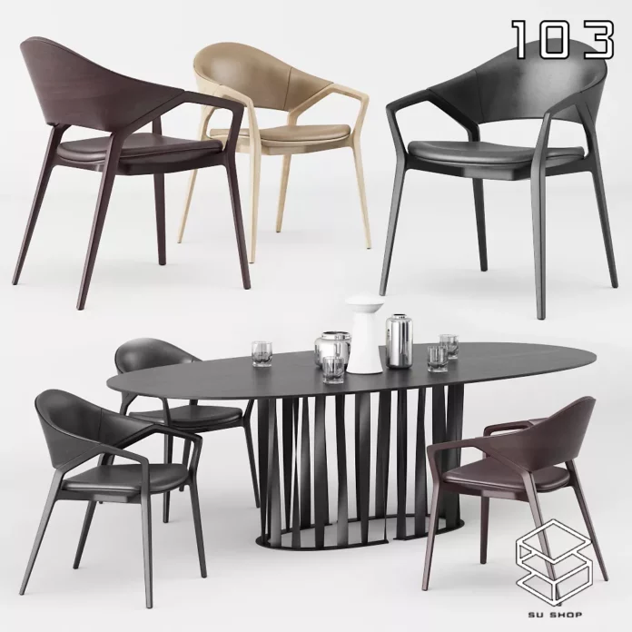 MODERN DINING TABLE SET - SKETCHUP 3D MODEL - VRAY OR ENSCAPE - ID06429
