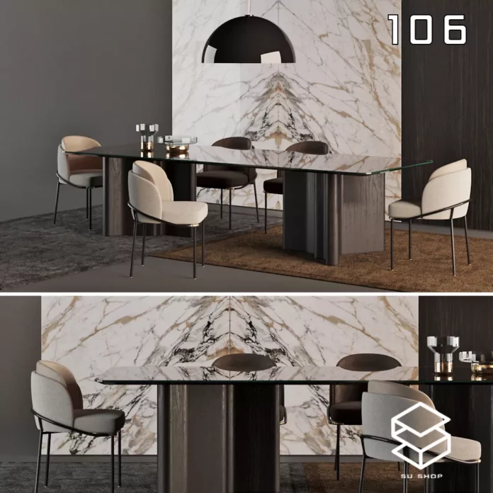 MODERN DINING TABLE SET - SKETCHUP 3D MODEL - VRAY OR ENSCAPE - ID06432