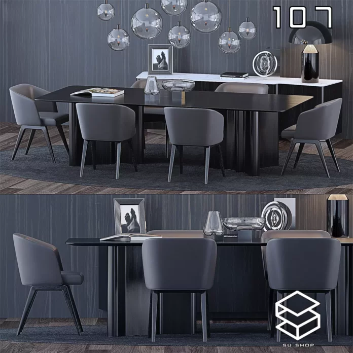 MODERN DINING TABLE SET - SKETCHUP 3D MODEL - VRAY OR ENSCAPE - ID06433