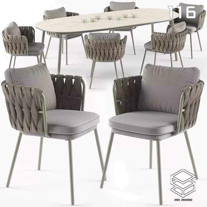 MODERN DINING TABLE SET - SKETCHUP 3D MODEL - VRAY OR ENSCAPE - ID06443