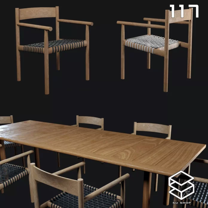 MODERN DINING TABLE SET - SKETCHUP 3D MODEL - VRAY OR ENSCAPE - ID06444