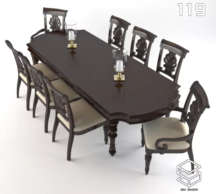 MODERN DINING TABLE SET - SKETCHUP 3D MODEL - VRAY OR ENSCAPE - ID06446