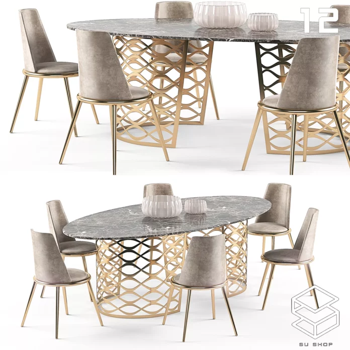 MODERN DINING TABLE SET - SKETCHUP 3D MODEL - VRAY OR ENSCAPE - ID06447