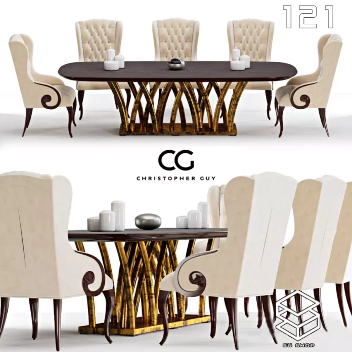 MODERN DINING TABLE SET - SKETCHUP 3D MODEL - VRAY OR ENSCAPE - ID06449