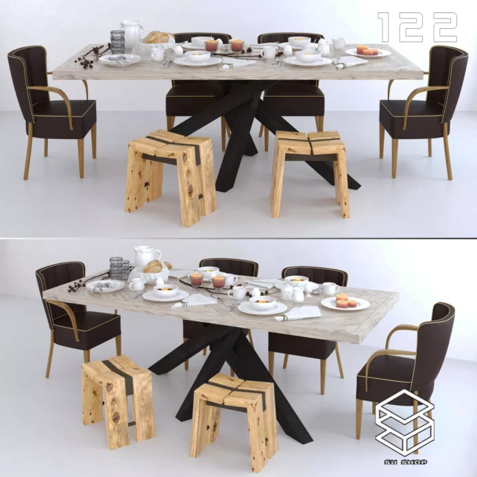 MODERN DINING TABLE SET - SKETCHUP 3D MODEL - VRAY OR ENSCAPE - ID06450