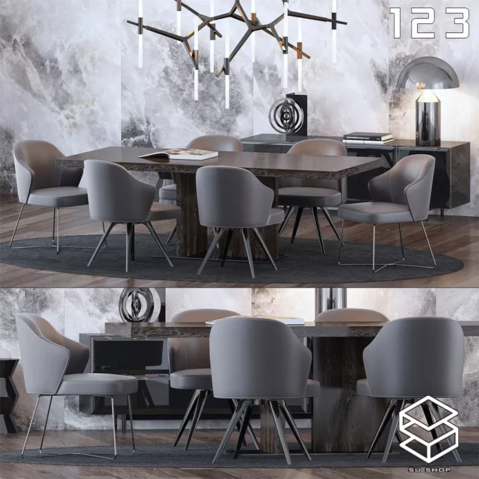 MODERN DINING TABLE SET - SKETCHUP 3D MODEL - VRAY OR ENSCAPE - ID06451