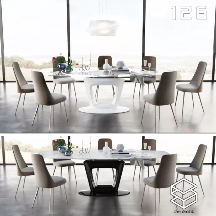 MODERN DINING TABLE SET - SKETCHUP 3D MODEL - VRAY OR ENSCAPE - ID06454