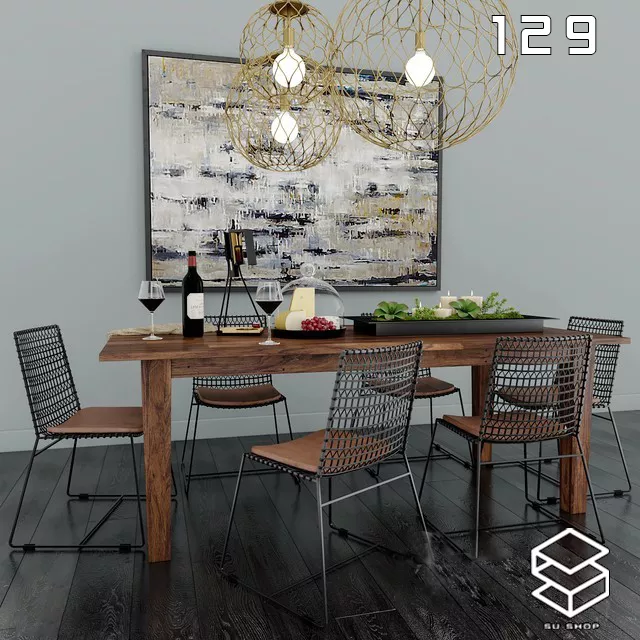 MODERN DINING TABLE SET - SKETCHUP 3D MODEL - VRAY OR ENSCAPE - ID06457