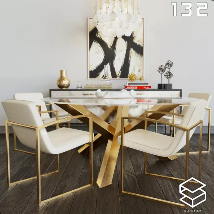 MODERN DINING TABLE SET - SKETCHUP 3D MODEL - VRAY OR ENSCAPE - ID06461