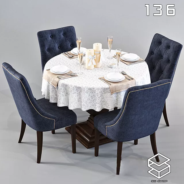 MODERN DINING TABLE SET - SKETCHUP 3D MODEL - VRAY OR ENSCAPE - ID06465