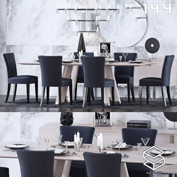 MODERN DINING TABLE SET - SKETCHUP 3D MODEL - VRAY OR ENSCAPE - ID06474