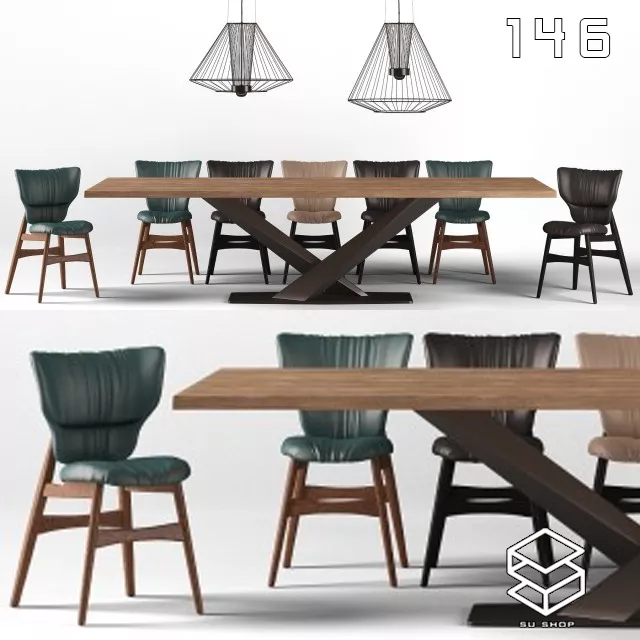 MODERN DINING TABLE SET - SKETCHUP 3D MODEL - VRAY OR ENSCAPE - ID06476