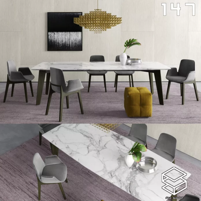 MODERN DINING TABLE SET - SKETCHUP 3D MODEL - VRAY OR ENSCAPE - ID06477