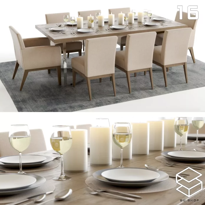 MODERN DINING TABLE SET - SKETCHUP 3D MODEL - VRAY OR ENSCAPE - ID06482