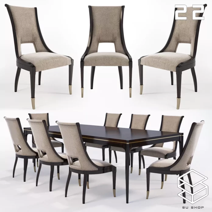 MODERN DINING TABLE SET - SKETCHUP 3D MODEL - VRAY OR ENSCAPE - ID06489