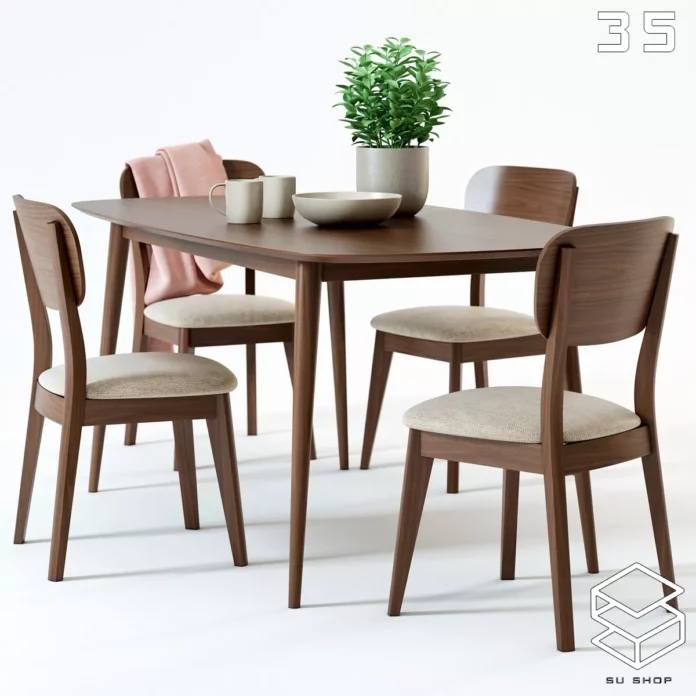 MODERN DINING TABLE SET - SKETCHUP 3D MODEL - VRAY OR ENSCAPE - ID06503