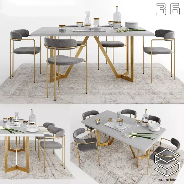 MODERN DINING TABLE SET - SKETCHUP 3D MODEL - VRAY OR ENSCAPE - ID06504