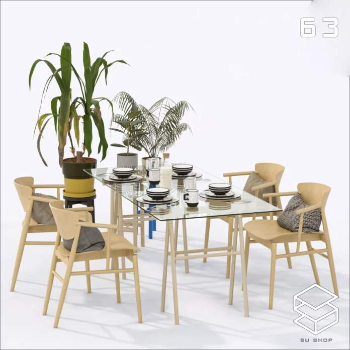 MODERN DINING TABLE SET - SKETCHUP 3D MODEL - VRAY OR ENSCAPE - ID06534
