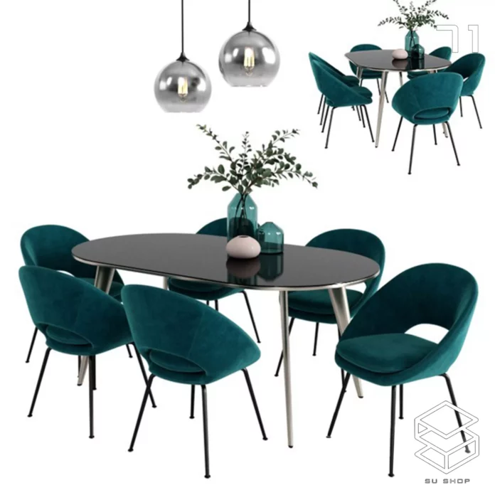 MODERN DINING TABLE SET - SKETCHUP 3D MODEL - VRAY OR ENSCAPE - ID06543