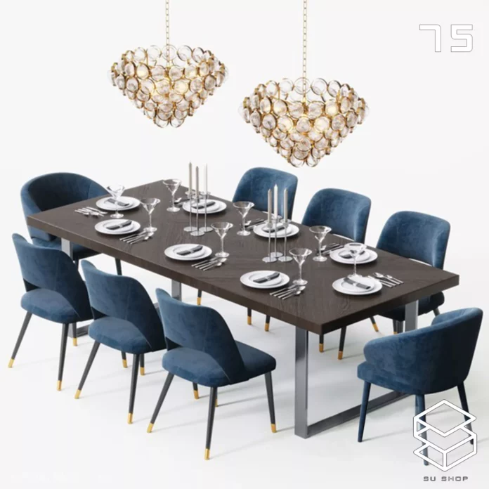 MODERN DINING TABLE SET - SKETCHUP 3D MODEL - VRAY OR ENSCAPE - ID06547