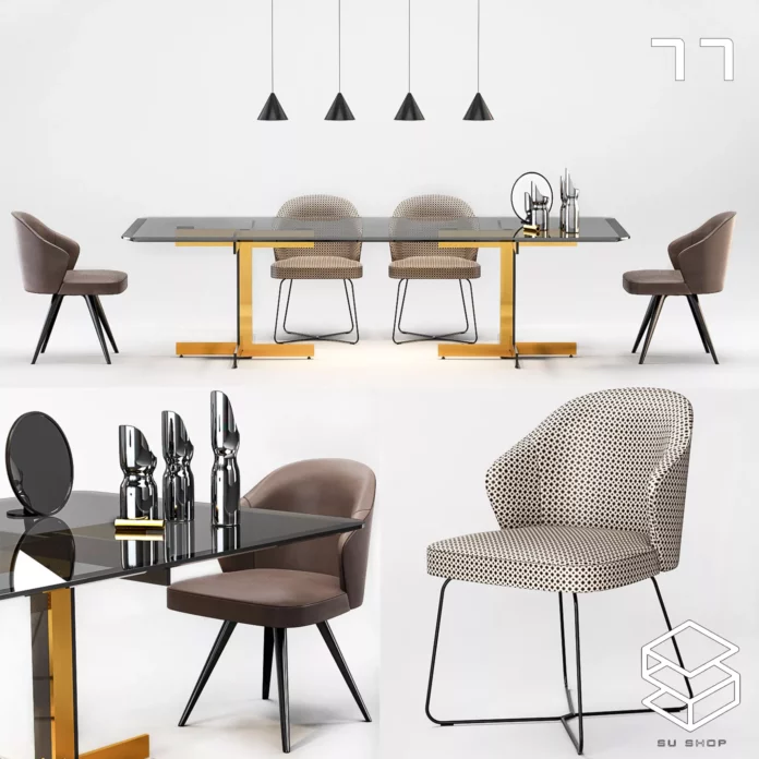 MODERN DINING TABLE SET - SKETCHUP 3D MODEL - VRAY OR ENSCAPE - ID06549
