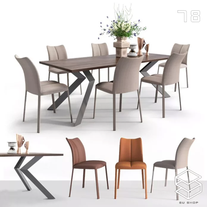 MODERN DINING TABLE SET - SKETCHUP 3D MODEL - VRAY OR ENSCAPE - ID06550