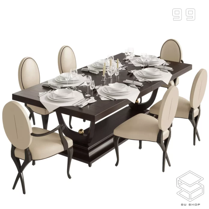 MODERN DINING TABLE SET - SKETCHUP 3D MODEL - VRAY OR ENSCAPE - ID06573